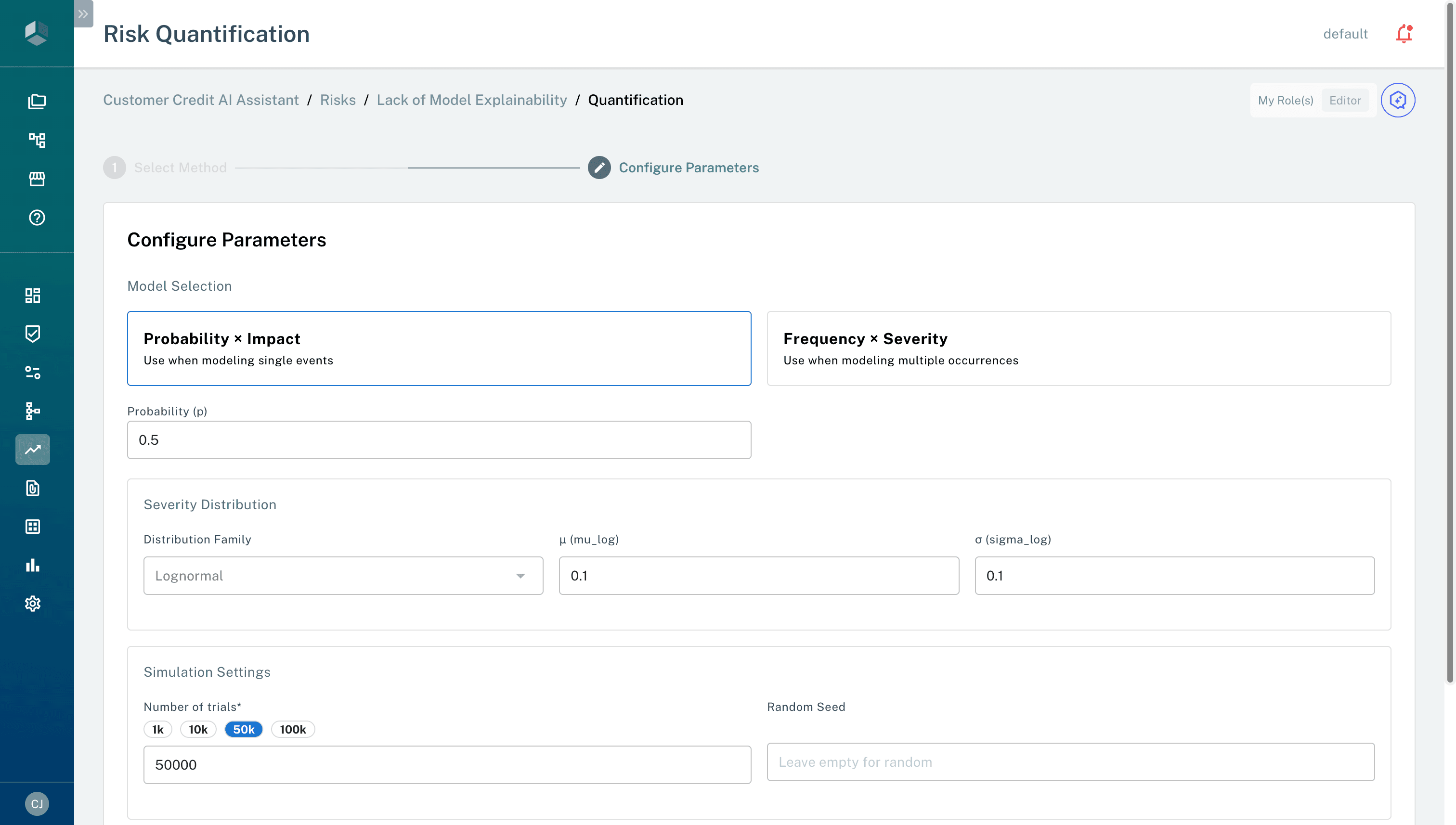 Monte Carlo simulation results with probability distribution