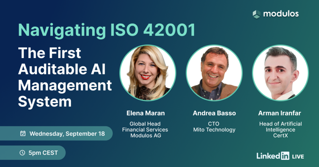 banner of webinar Navigating ISO 42001: The First Auditable AI Management System Standard